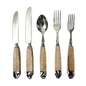 Wooden & <b>Marble</b> Handle Flatware <b>Set</b> With Mirror Polish Stainless Steel Durable Tableware Silverware <b>Dinnerware</b> Cutlery <b>Set</b> - Product Image 1