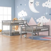Meubles de chambre à coucher en forme de L pour enfants, lits superposés à 3 couches en bois, lits de chambre à coucher à deux places, lit superposé avec toboggan pour enfants