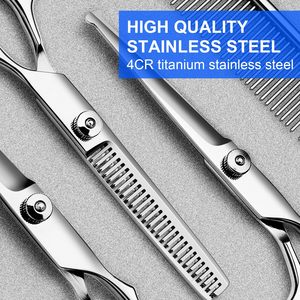 럭셔리 애완 동물 미용 가위 직선 이빨 강아지 가위 동물 이발을위한 홈 곡선 트리머 우아한 이발사 스타일 - Product Image 2