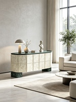 Aparador Geométrico Moderno de Mármol, Mueble Buffet de Piedra Natural de Lujo, Credenza Curva Personalizada para Comedor y Sala de Estar