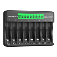 Chargeur de batterie Ni-MH 8 emplacements LCD super rapide PUJIMAX 1,2 V Entrée type C Chargeur de batterie rechargeable AAA AA