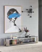 Mueble de TV de Lujo para el Hogar con Base de Acero Inoxidable y Tapa de Mármol, Mueble de TV para Sala de Estar con Tapa de Mármol