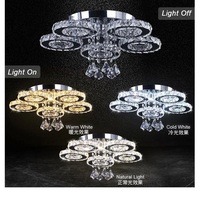 Plafonnier LED moderne à 5 anneaux en cristal, CRI 90 élevé, indice de protection IP33, lustre semi-encastré, base en acier inoxydable, salon, chambre à coucher
