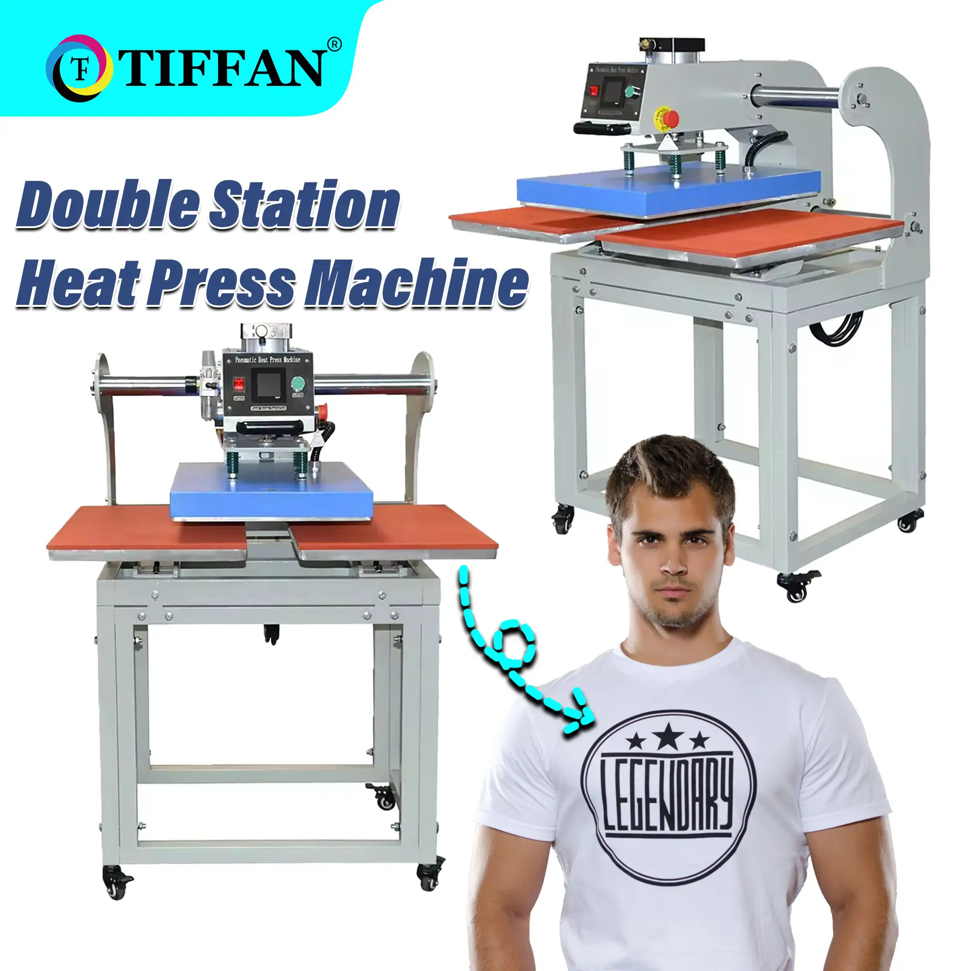 TIFFAN mesin press hidrolik, pemanas ganda platen 3d sublimasi cetak logo tekstil baju panas