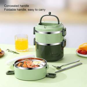 Lonchera Térmica de Acero Inoxidable Personalizada al por Mayor, Portátil, a Prueba de Fugas, de Dos Niveles, con Recipiente para Sopa, Cubiertos y Contenedor de Alimentos Bento - Product Image 2