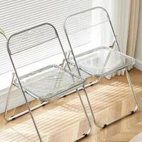 Chaise pliante en plastique ambré transparent avec structure en métal chromé, chaise d'appoint pliable pour restaurant coréen, restauration rapide