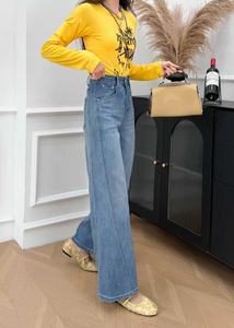 Wassenblauwe vintage high waist wijde pijpen broek in streetstyle, met casual, ontspannen, wijde pasvorm, baggy, lange jeans tot op de grond. - Product Image 3