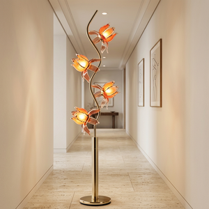 Lámpara de Pie Minimalista con Pétalos de Vidrio, Base de Metal, Portalámparas E26, Iluminación Moderna para Apartamentos - Product Image 3