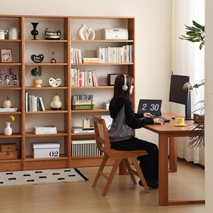 North American Cherry <b>Wood</b> Floor To Ceiling <b>Bookcase</b> 20mm <b>Solid</b> <b>Wood</b> Adjustable Shelf Office Library Storage Display Rack - Product Image 2