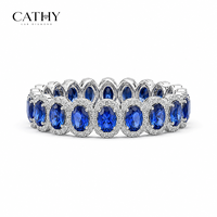 Bague d'éternité personnalisable en diamant de laboratoire ovale bleu avec halo de pierres précieuses, écologique, certifiée IGI, bijoux de mariée raffinés