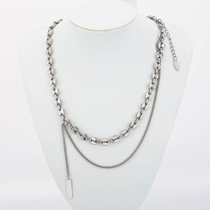 Collar de cadena de acero inoxidable con diseño de granos de café entrelazados, diseño en capas para hombres y mujeres, joyería de moda. - Product Image 1