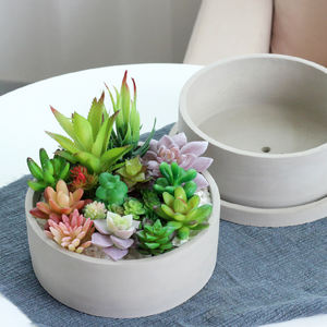 Pot bunga semen beton Dekorasi Rumah, mangkuk bentuk alami warna alami dengan piring - Product Image 4