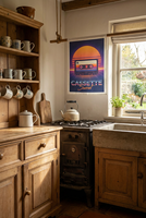 Serviette de cuisine en coton style années 80 Cassette Sunset Retro pour une décoration nostalgique