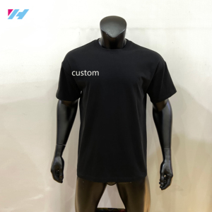 เสื้อยืดโอเวอร์ไซส์สั่งทำขายส่ง เนื้อผ้าหนา คอกลม วินเทจ ผสมอีลาสเทน สีดำล้วน สำหรับผู้ชาย - Product Image 1