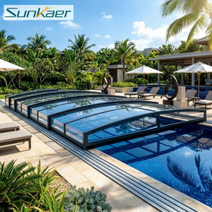 Couverture de <span class=keywords><strong>piscine</strong></span> rétractable DIY, abri résidentiel, couverture automatique électrique en polycarbonate, couverture solaire triangulaire pour villa extérieure - Product Image 2