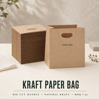 Sacs en papier kraft naturel personnalisés avec poignées découpées pour le commerce de détail, emballage alimentaire, vente en gros, fabricant