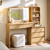 Meuble de chambre rustique blanc, coiffeuse avec tiroirs cannelés, sculpture artisanale, miroir coulissant réglable