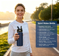 Bouteille d'eau sport isotherme double paroi en acier inoxydable 304, style américain, avec paille, anti-chute et anti-brûlure