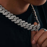 Bijoux Hip Hop Argent 925 Hommes Chaîne à Maillons Cubains Moissanite 19MM Iced Out Fine Jewelry Colliers Plaqué Or 18K