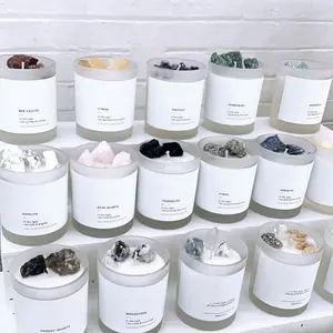 Wholesale Luxury Marble Shiny Logo Infused Gem Chakra private label Soy Wax Candle Aromatherapy crystal Scented Candles