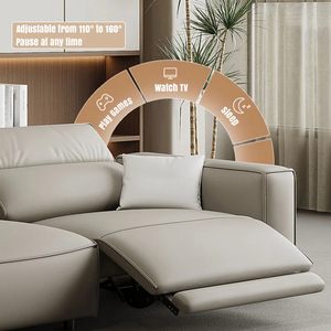 Sofá reclinable eléctrico de cuero gris claro personalizado, mueble de descanso cómodo para el hogar, para el descanso diario. - Product Image 4
