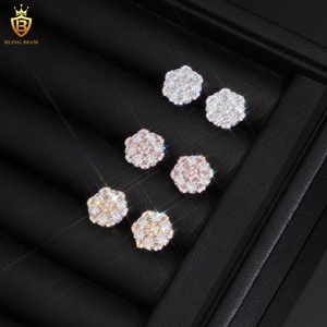 Low MOQ Wholesale Hip Hop Jewelry Moissanite Iced Out Flower <strong>Earrings</strong> 10mm Iced Out Moissanite 925 <strong>Silver</strong> <strong>Stud</strong> <strong>Earrings</strong> Jewelry - Product Image 1