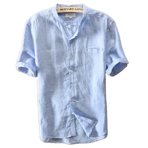 <span class=keywords><strong>Camicia</strong></span> da <span class=keywords><strong>uomo</strong></span> a maniche corte con colletto alla coreana in <span class=keywords><strong>lino</strong></span> e cotone tinta unita - Product Image 1