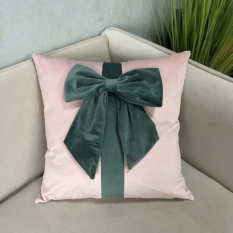 Wholesale Customized Sofa Bow Flannel Decorative Cushion Cover Living Room Bedside Cushion Cover