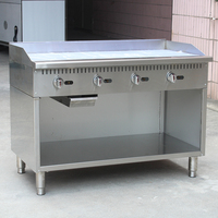 Plancha Teppanyaki de Superficie Amplia, Gran Capacidad, Industrial, 4 Controles, a Gas, con Cajón para Aceite y Compartimento de Almacenamiento