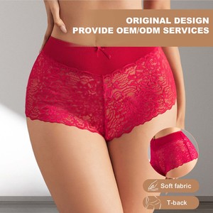 Lot de culottes sexy en dentelle rouge bordeaux pour femmes, style français, coupe boyshorts, vente en gros - Product Image 3