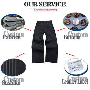 Jeans Denim Neri Baggy Personalizzati con Bottoni e Ricami Sashiko, Modello Dritto e Impilato, Stile Casual <span class=keywords><strong>Boyfriend</strong></span>, 100% Cotone, Primavera Estate - Product Image 4