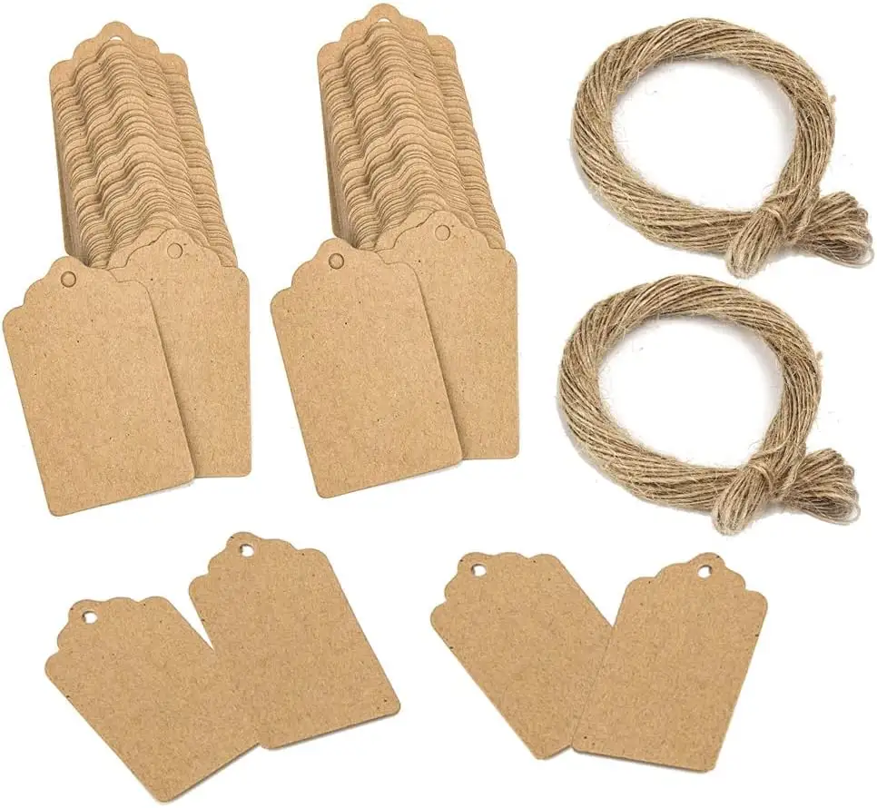 Gift Paper Pendant Kraft Label Brown Kraft Label Tape Jute Rope Paper Label for Handmade Christmas Wedding Gift