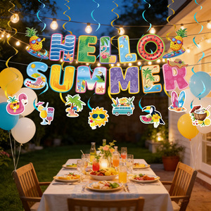 Hawaiian Themed Party Decoration <b>Banner</b> Hanging Set Summer Party Supplies Paper Die Cut Cartoon Design Rectangle Durable - Product Image 2