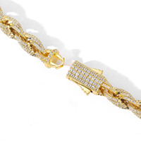 BESXL0258 européen américain Hip-Hop hommes collier plein Zircon 8mm tressé torsadé singapour chaîne plaqué or laiton
