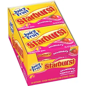 多汁水果STARBURST口香糖，草莓，15片 (10包)