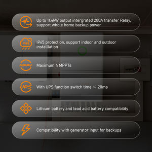 SunArk US Onduleur hybride basse tension 5000W 5Kw 8Kw 10Kw 12Kw IP65 MPPT Onduleur solaire à usage domestique Onde sinusoïdale pure Certification UL - Product Image 2