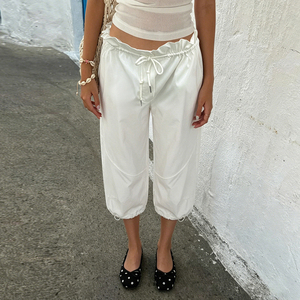 Street Style Casual Solid Color Drawstring Cargo Pants Shirred <b>Elastic</b> Waist Versatile Mid Length Shorts - Product Image 4