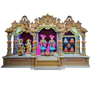 Gran Mandir Dorado de Madera para Salas de Satsang y Templos, Mandir Tradicional Hindú para Pooja en Madera de Teca Sólida con Cúpulas - Product Image 6