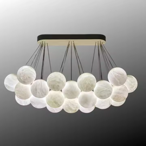 White Natural Alabaster Ball Drop Led Long <strong>Marriage</strong> Hallway Chandelier Ceiling Light Fixtures Spain White Mable Pendant Light - Product Image 3