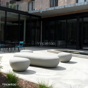 Vincentaa Custom <strong>Concrete</strong> GRC <strong>Bench</strong> Cobblestone Round Outdoor Chair <strong>Seating</strong> Square Park <strong>Bench</strong> Manufacturer - Product Image 2