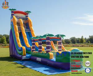 Château gonflable commercial NOVA avec toboggan aquatique, imprimé tropical personnalisable, bâche d'irrigation en PVC MY, utilisation en extérieur - Product Image 1