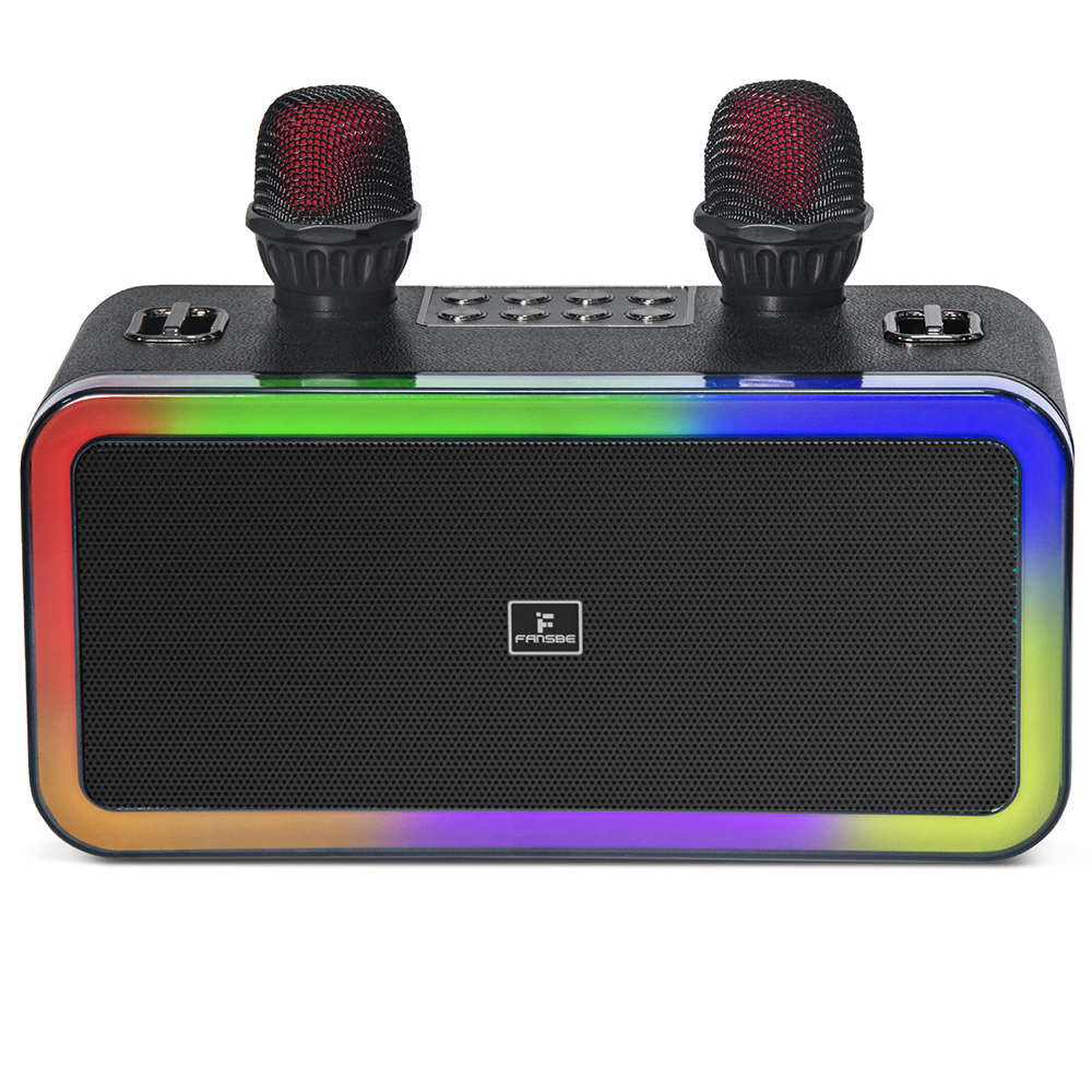 FANSBE Karaoke-Gerät 30 W Hochleistungs-DJ RGB HiFi Outdoor Tragbarer Karaoke-Lautsprecher mit 2 drahtlosen Mikrofonen und Bluetooth