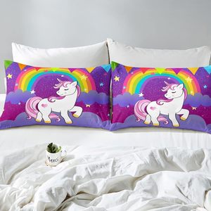 Mignonnes jumelles filles licorne couette ensemble Kawaii couette violet arc-en-ciel galaxie étoiles fantaisie réversible moderne imprimé dessin animé enfants - Product Image 4