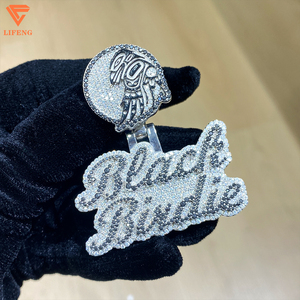 Collar con Nombre Personalizado de Plata de Ley 925 con Incrustaciones de Diamantes Negros <span class=keywords><strong>Moissanite</strong></span> VVS para Hombre, Estilo Hip Hop, Regalo con Baño de Rodio - Product Image 3