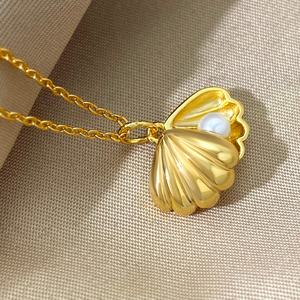Collier de mode en gros pour femmes, bijoux d'été, collier de perles coquillages plaqué or 18 carats pour femmes - Product Image 3