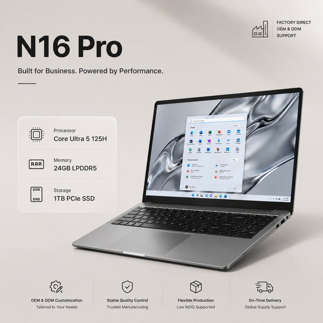 Core Ultra 5 125H Laptop Notebook Computer Sixteen Inch Business Office Student Wholesale Oem Odm Manufacturer Supply Global
