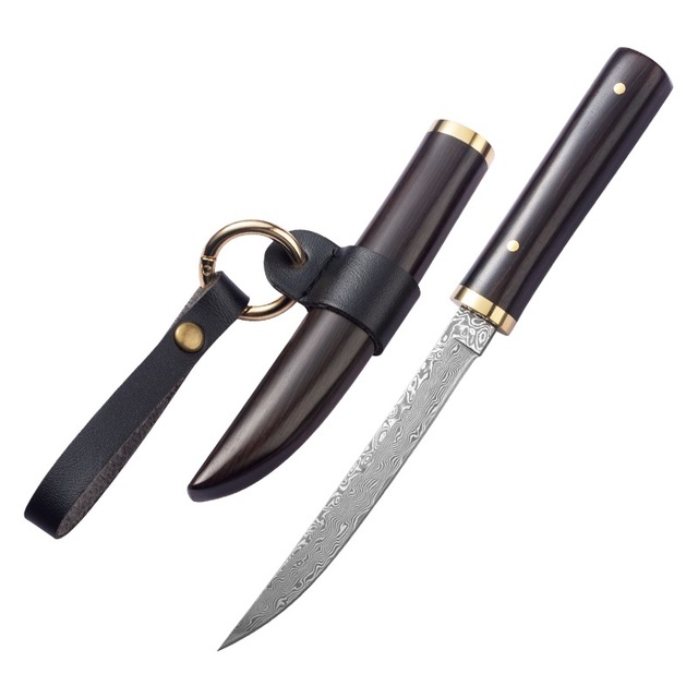 Hot Sale Durable Damascus Steel Black Walnut Wood Handle Chef Knife Self-Defense Tactical Hunting Survival Knife