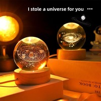 Sphère de cristal de quartz transparente gravée en 3D du système solaire, globe orné, veilleuse étoilée, cadeau artisanal pour mariage et anniversaire