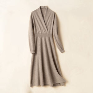 Abito in Maglia all'Ingrosso, Elegante e Aderente, Maniche Lunghe, Personalizzabile, <span class=keywords><strong>Vestito</strong></span> Lungo in Cashmere per <span class=keywords><strong>Donna</strong></span>, Autunno-Inverno - Product Image 5