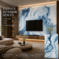 Panneau mural en PVC brillant MORLENX Ocean Blue Flowing Vein UV Marble Sheet pour projet d'aménagement intérieur de spa de luxe